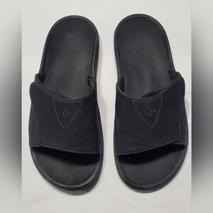 Olukai Nalu Black Slide Sandals with Embroidered Logo Men Size 11